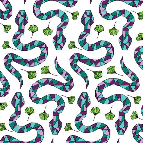 Geometric Snakes And Ginkgo Leaves Drawing By Hilary Leslie Pixels