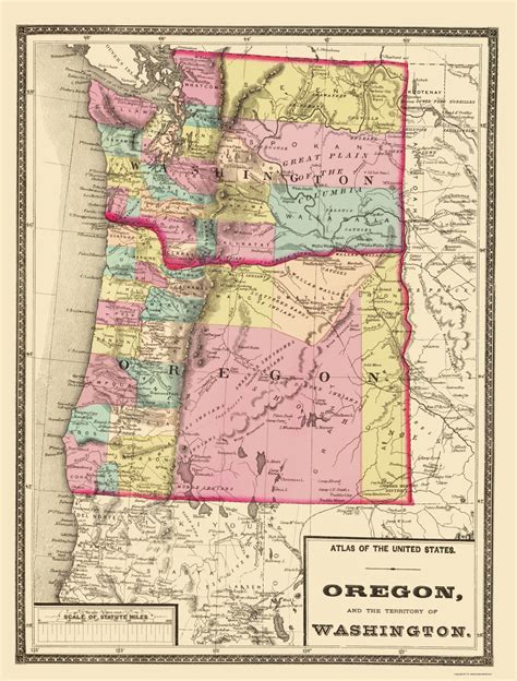 Old State Maps Oregon And Washington Orwa By Baltimore 1873
