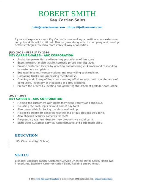 Proven resume summary examples / professional summary examples that will get you interviews. Key Carrier Resume Samples | QwikResume