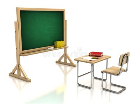 Classroom Chair Desk And Blackboard Stock Illustration Illustration