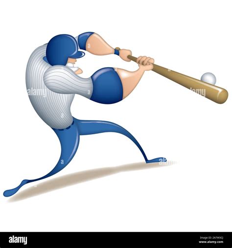 Baseball Cartoon Character Player In Action On White Background Stock