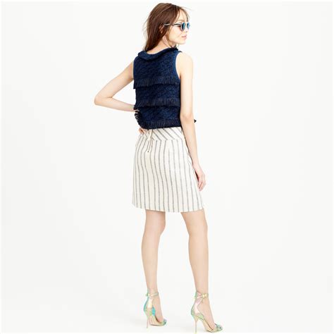 Lyst Jcrew Linen Crossover Wrap Skirt In Stripe In Blue