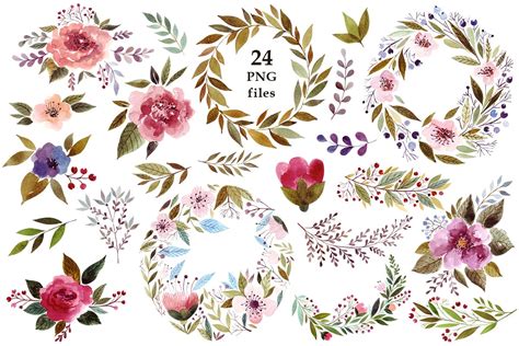 Watercolor Flowers And Wreaths Custom Designed Illustrations Creative