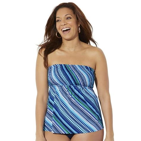 Swimsuits For All Womens Plus Size Smocked Bandeau Tankini Top 10 Blue