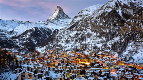 Switzerland Mountain Snow Winter Town Matterhorn Zermatt