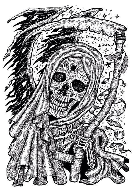 Grim Reaper Coloring Page Printable Skull Coloring Sheet Etsy Australia