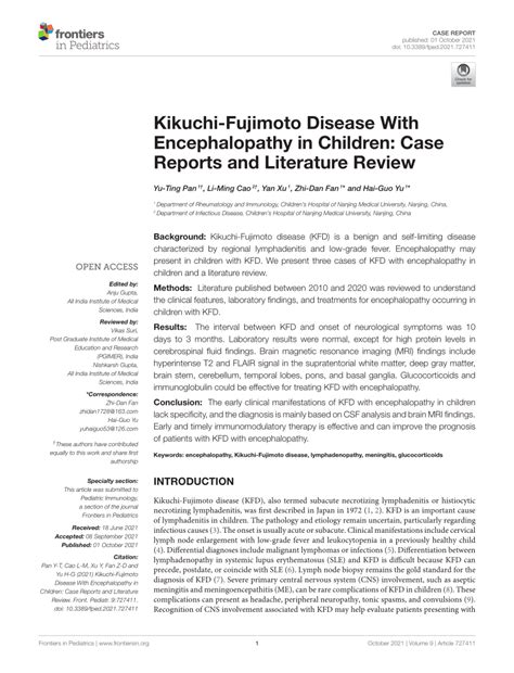 Pdf Kikuchi Fujimoto Disease With Encephalopathy In Children Case
