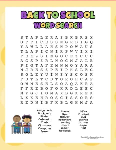 3 Free Printable Back To School Word Searches