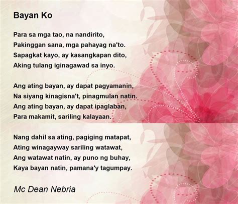 Bayan Ko Bayan Ko Poem By Mc Dean Nebria