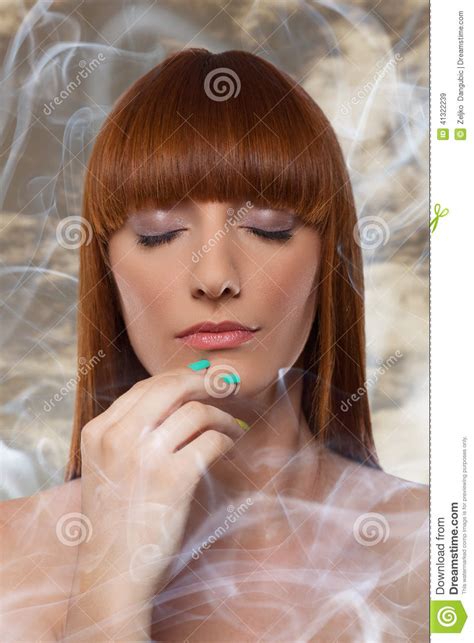 girl in smoke stock image image of bangs adult dark 41322239