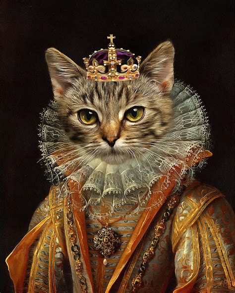 Regal Renaissance Cat Portrait Painting Digital Art By Milly May Fine