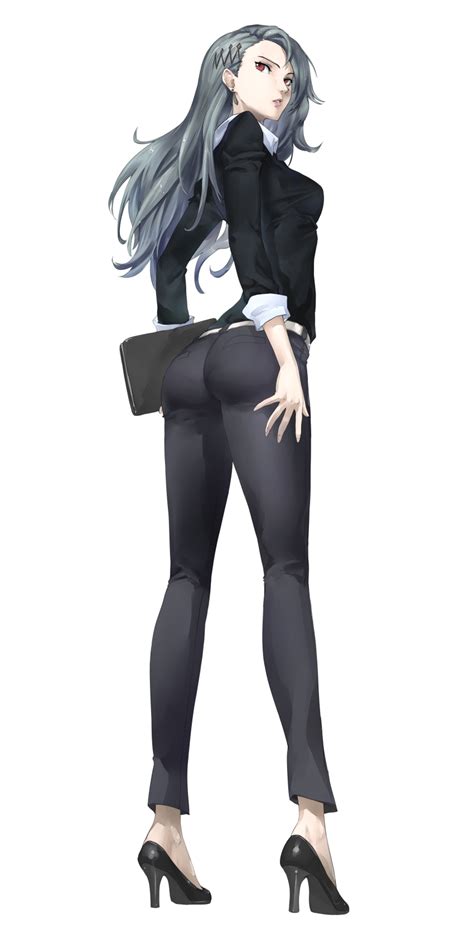 Ozkh Niijima Sae Persona Persona 5 Silver Hair Absurdres Highres 1girl Arched Back Ass