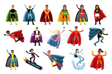 Man And Woman Characters In Superhero Costumes Standing And Waving Hand
