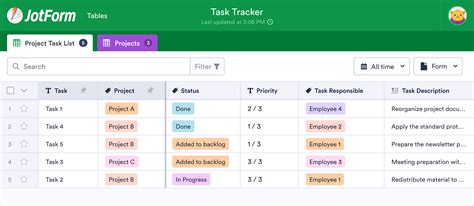 Task Tracker Modelo Demo Jotform Tables