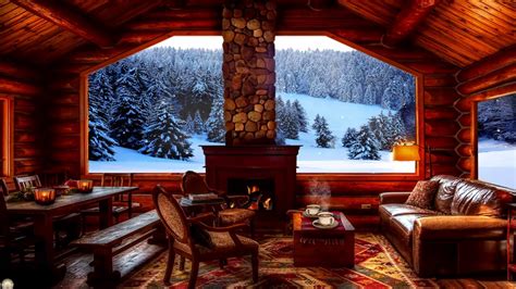 Cozy Cabin Winter Ambience Crackling Fireplace Sounds And Snow Fall For