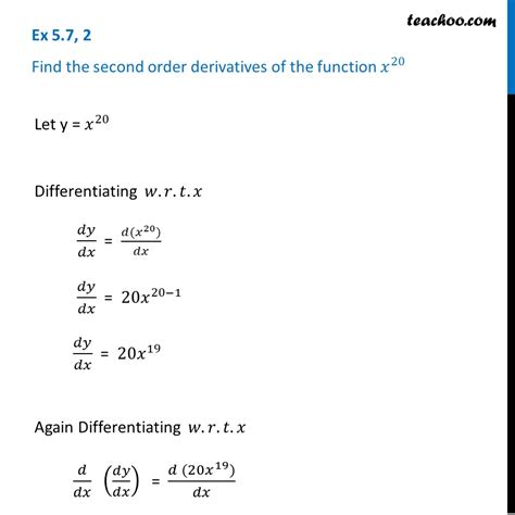 Ex 57 2 Class 12 Maths Find Second Order Derivative Of X20