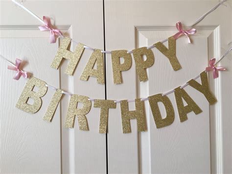 Gold Glitter Happy Birthday Banner Gold And Pink Happy Etsy