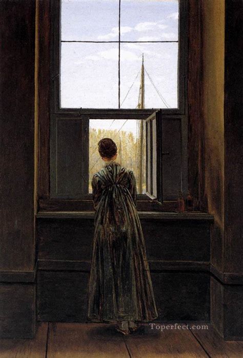 Woman At A Window Romantic Caspar David Friedrich Painting In Oil For Sale