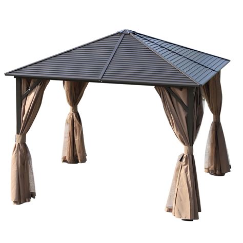 Outsunny Steel Hardtop Gazebo Patio Tent Outdoor Sun Shelter Aluminum W Curtain C Hot Sex Picture
