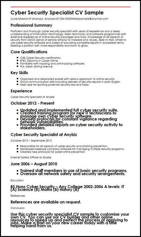 The demand for qualified cyber security workers is high and likely to remain so. Cyber Security Specialist CV Sample | MyperfectCV