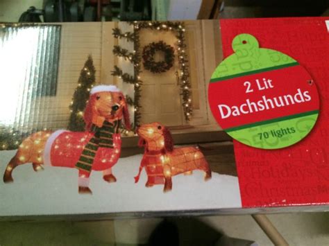 Click image for larger picture. Two New Lighted Dachshund Christmas Tinsel Dogs supports ...
