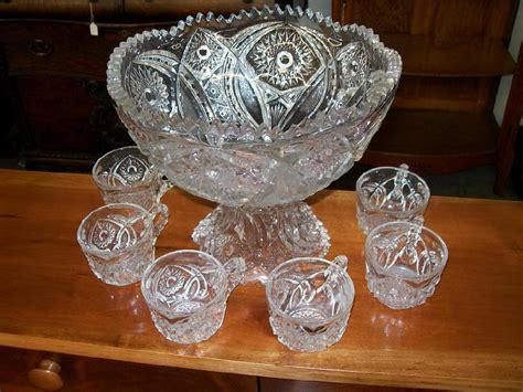 8 Piece Pressed Glass Punch Bowl Set