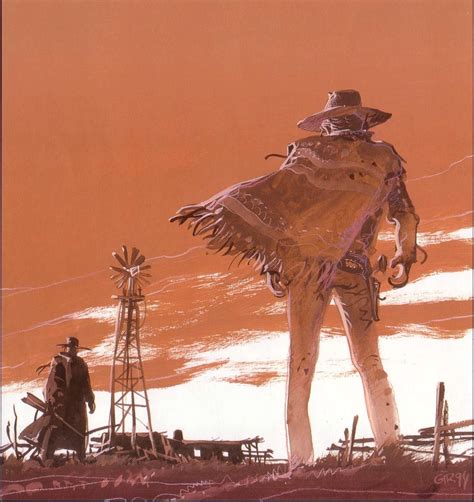 A Man In A Cowboy Hat Standing Next To Windmills And An Old Fashioned Horse