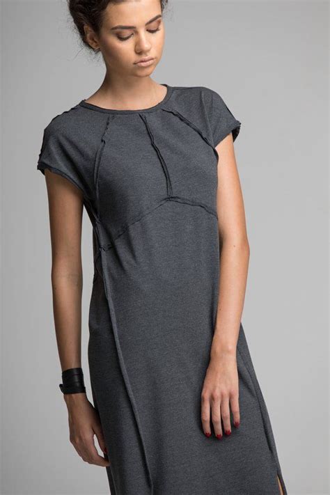 Gray Geometric Dress Women Jersey Dress Midi T Shirt Dress Etsy
