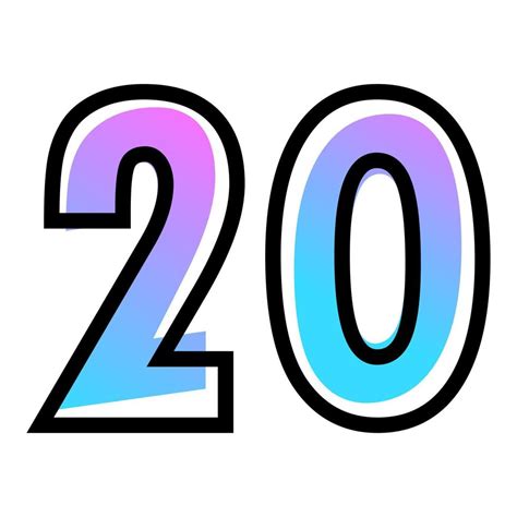 Vector Number 20 With Blue Purple Gradient Color And Black Outline