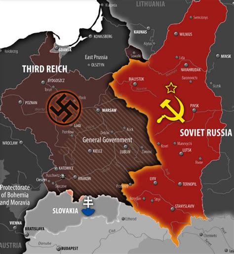 World War Ii Central Europe Map Before Third Reich Invasion On Soviet