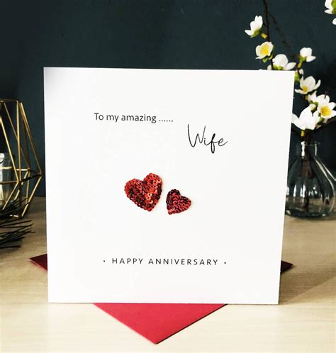 Embroidered Hearts Wedding Anniversary Card For Wife Anniversary Cards For Wife Wedding