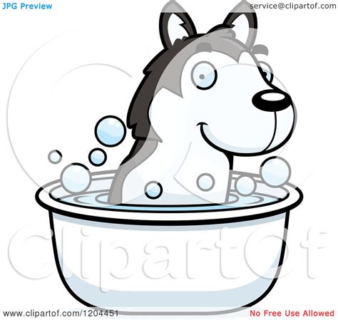 Cartoon Of A Cute Husky Puppy Dog Taking A Bath Royalty Free Vector