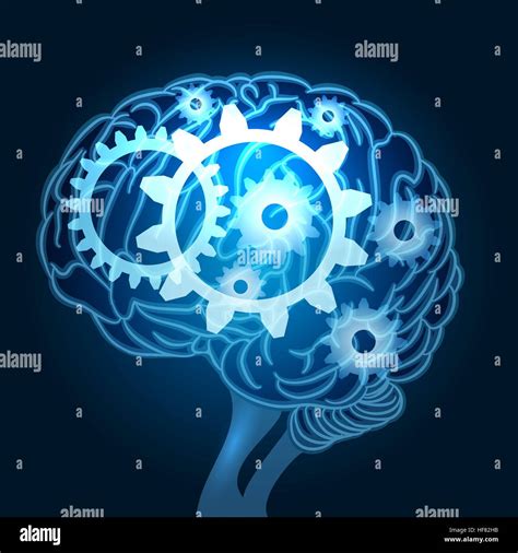 Human Brain With Gears Inside Thinking Process Concept Vector