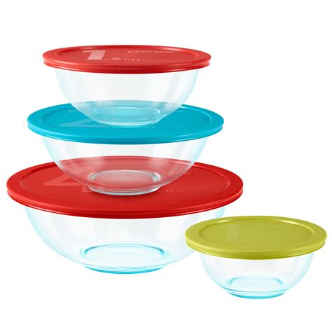 8 Piece Glass Mixing Bowls With Lids Pyrex Microwave Safe Bpa Free Non