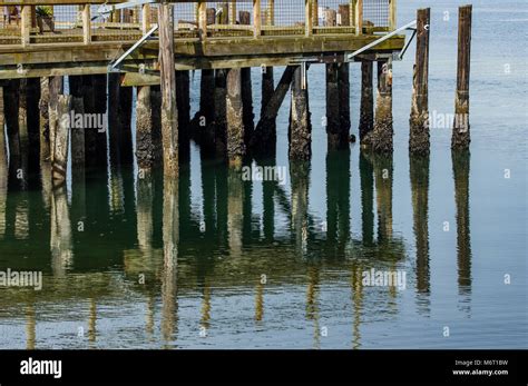 Wooden Piers Are Reflected In Calm Water Near A Dock Stock Photo Alamy