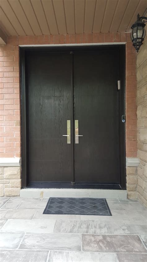 Flush Double Door Entry Door Fiberglass Wood Grain Modern Doors