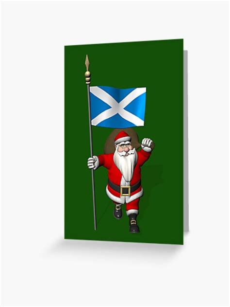Santa Claus With Flag Of Scotland Greeting Card By Mythos57 Flag Of Scotland Greeting Cards