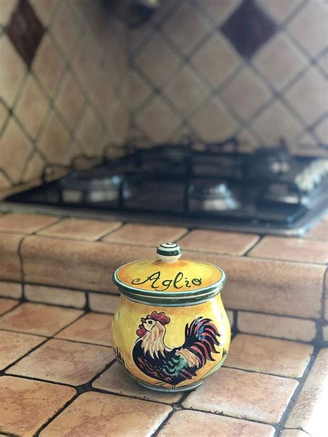 Italian Ceramic Brings Garlic Jar Holder Hand Painted Etsy