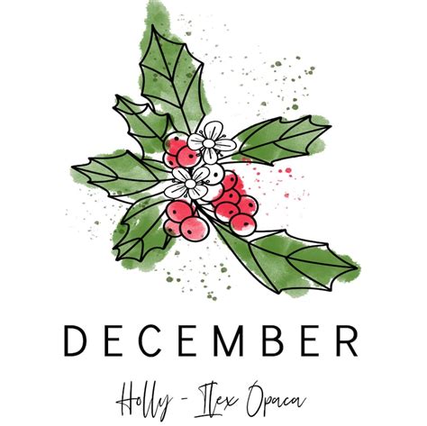 December Birth Month Flower Holly Personalized Art Digital Etsyde
