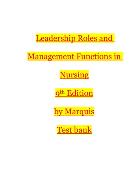 Solution Test Bank For Leadership Roles And Management Functions In