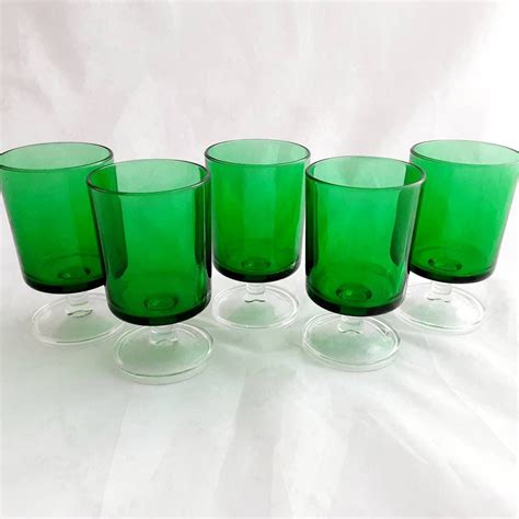 Vintage Green Luminarc French Wine Glasses X 5 Retro Green Etsy