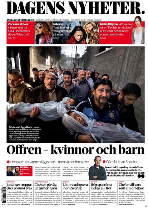Newspaper Dagens Nyheter (Sweden). Newspapers in Sweden. Wednesday's ...