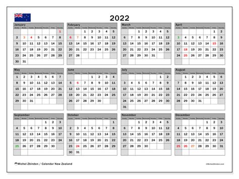 Printable 2022 “new Zealand Ss” Calendar Michel Zbinden En