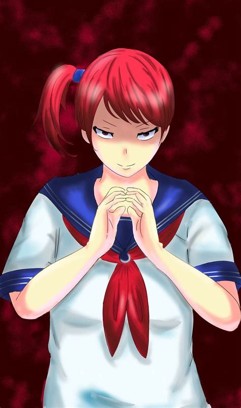 An Anime Girl With Red Hair And Blue Eyes Is Holding Her Hands Together
