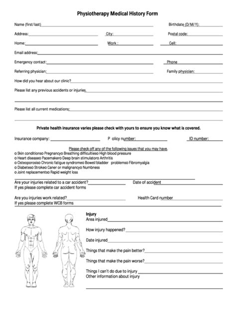 Physiotherapy Medical History Form Printable Pdf Download 217