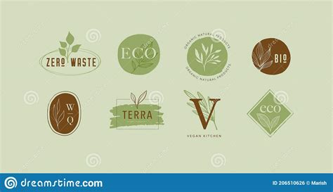Collection Of Delicate Hand Drawn Logos And Icons Of Organic Food Farm