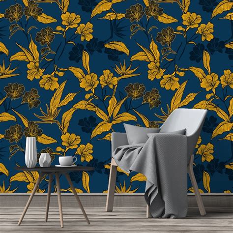 Peel And Stick Removable Wallpaper Elegant Hand Drawn Golden Etsy