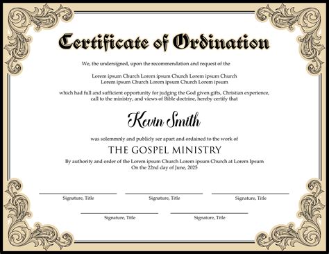 Editable Ordained Minister Certificate Template Editable Licensed