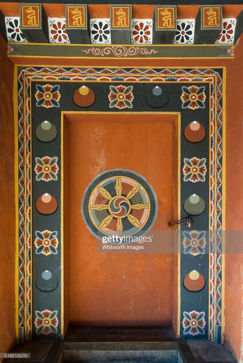 Stock Photo Bhutan Trongsa Traditional Wooden Door With Ornate