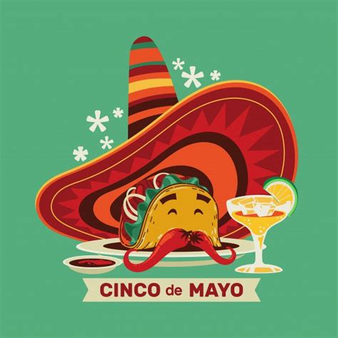 Cinco De Mayo Mexican Holiday Party Taco Sombrero And Beer Illustration